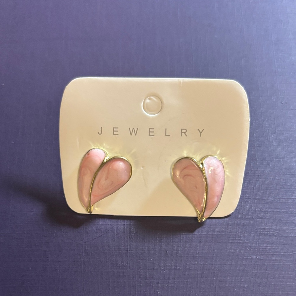 Gold and Pink Heart Earrings